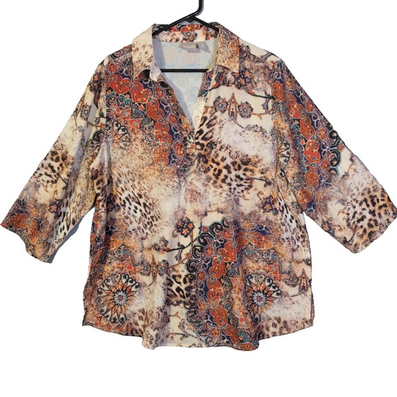 Chico's Tops - Chico Size 3 (16XL) Women's 100% Polyester Casual Shirt Multicolored warm tones